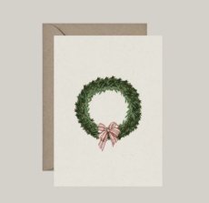 Dubbele kaart kerst / winterkrans met strik - 100084