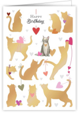CL3676 Happy Birthday - Goudkleurige kat met hartjes